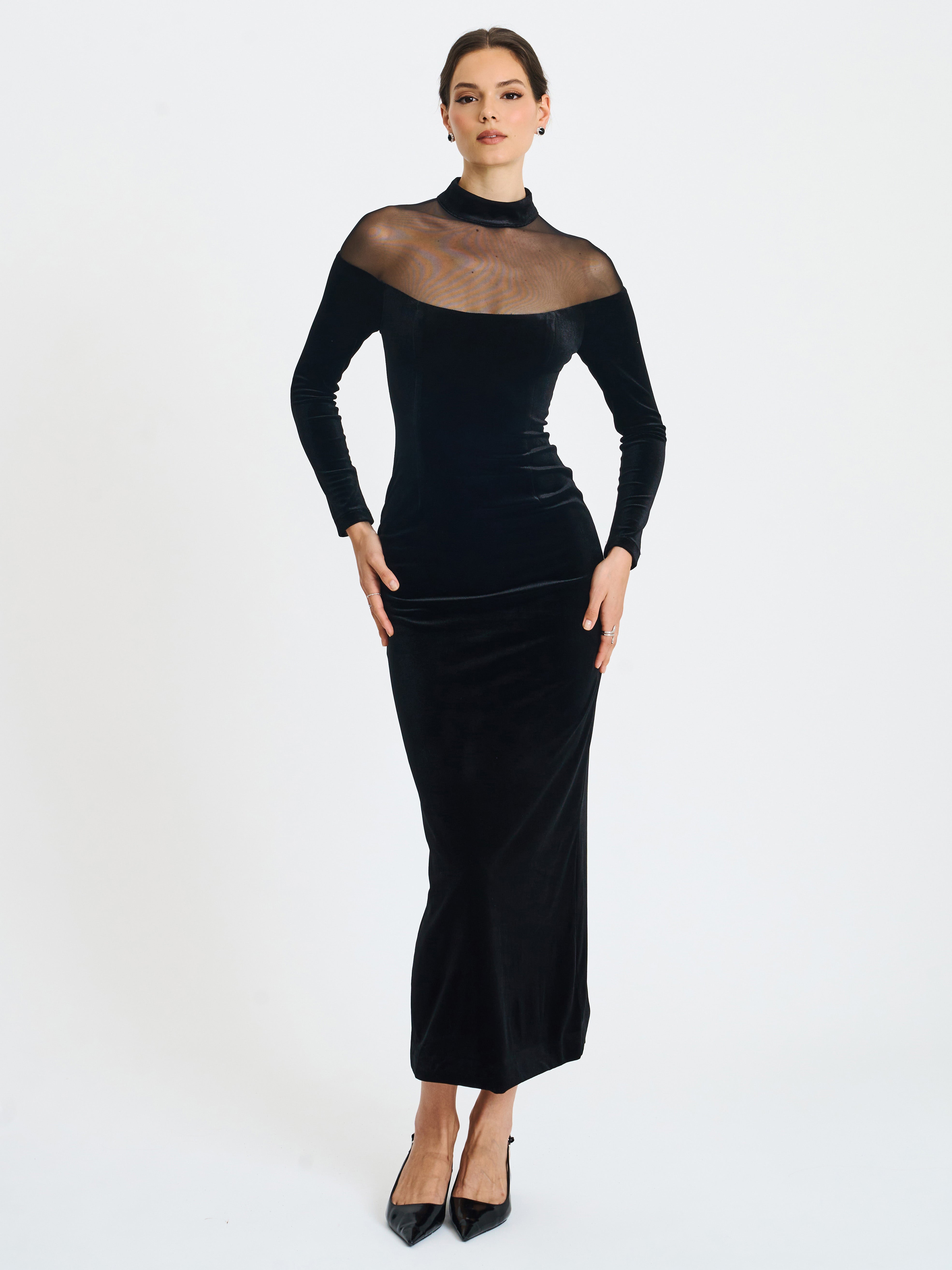 robe velours avec col en maille