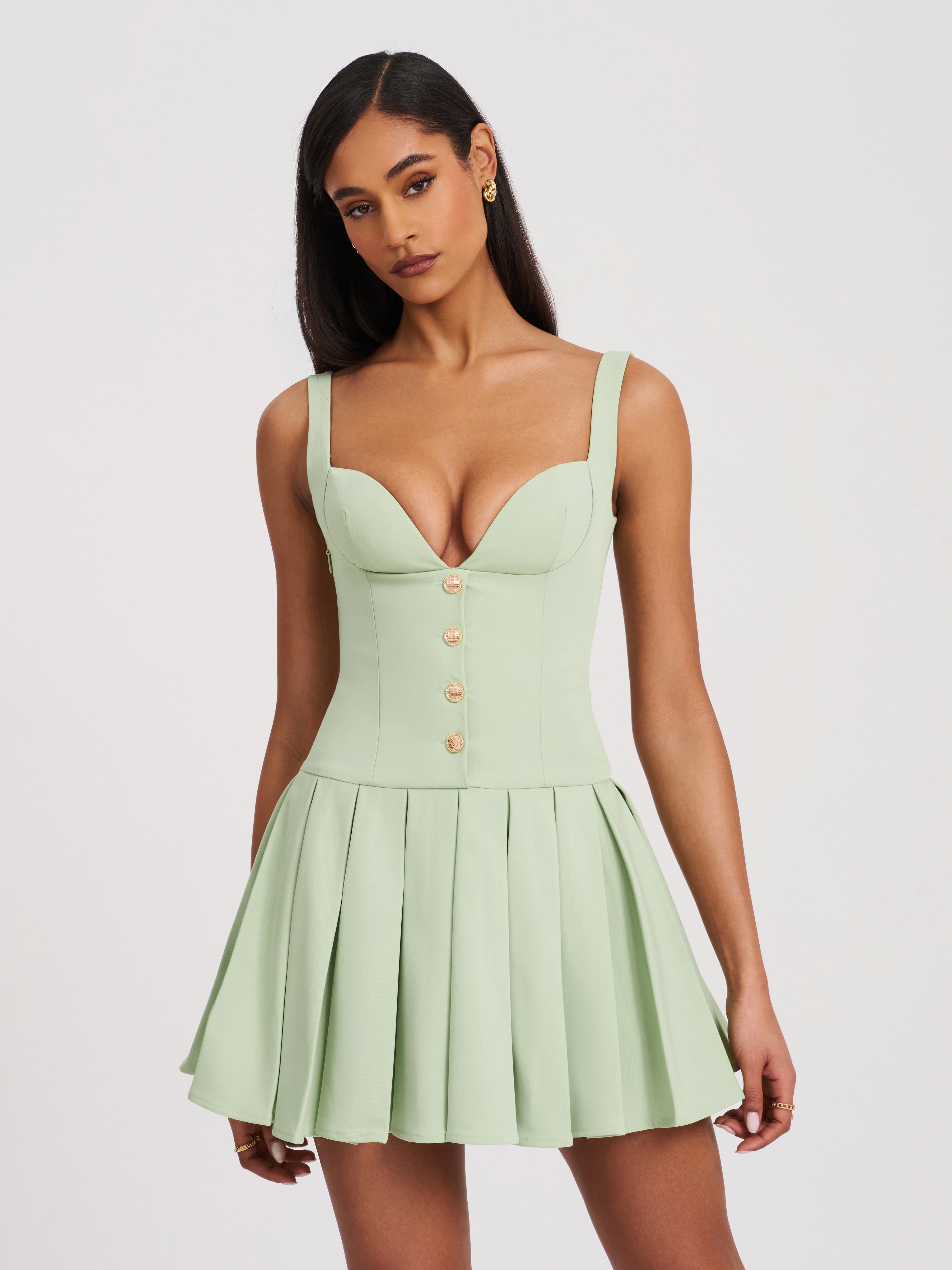 robe courte pistache plissée