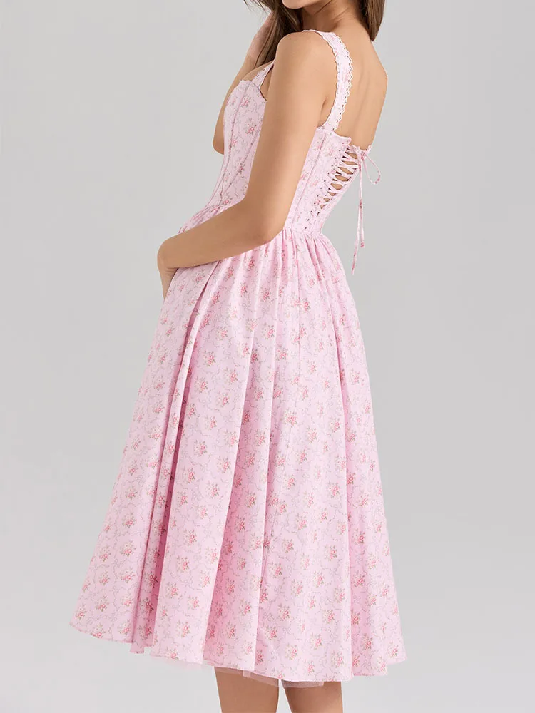 Robe corset sans manches à imprimé floral rose esthétique, bordée de dentelle, style Y2K – Image 9