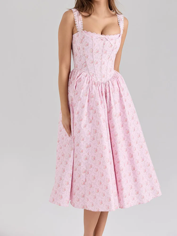 Robe corset sans manches à imprimé floral rose esthétique, bordée de dentelle, style Y2K – Image 8