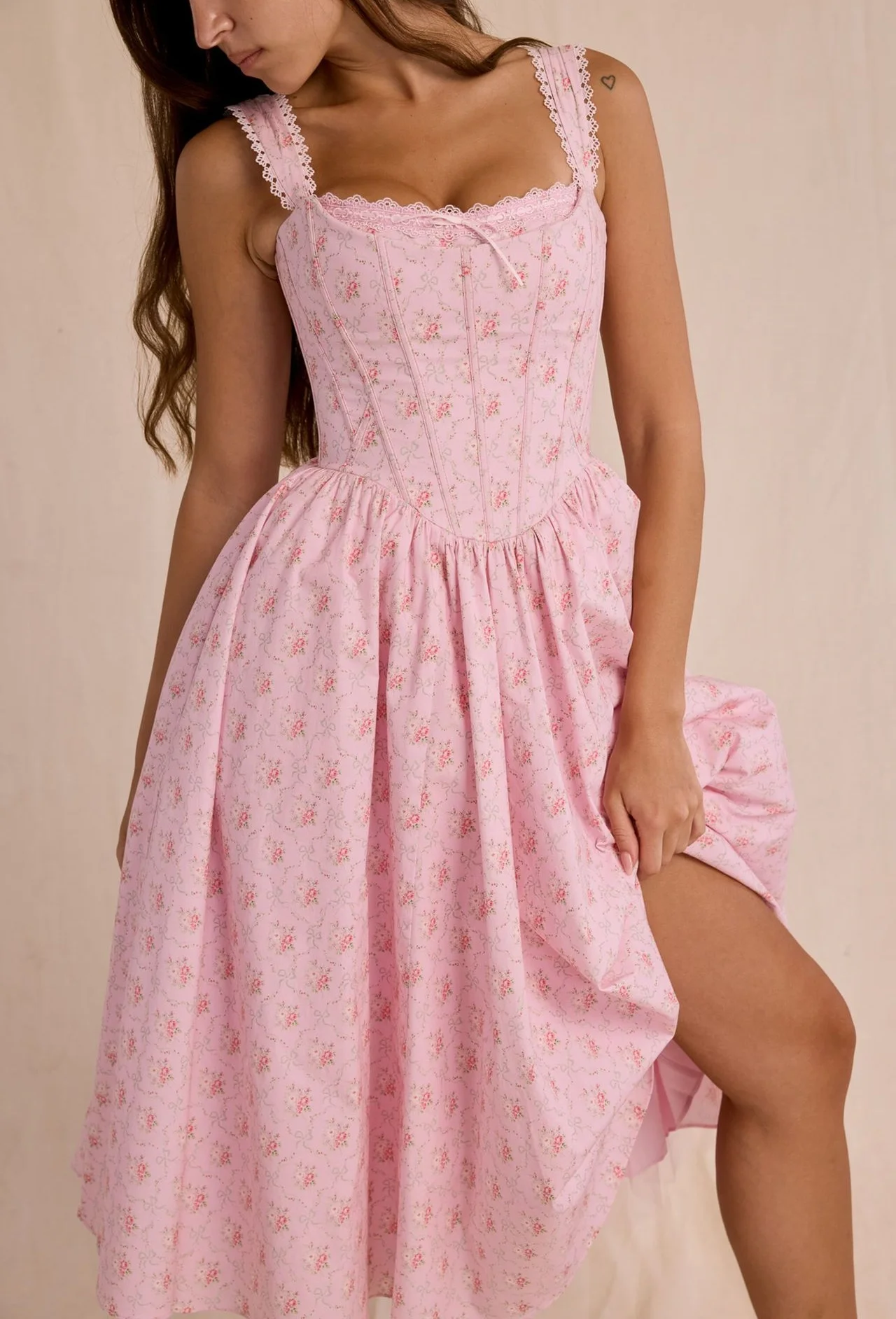 Robe corset sans manches à imprimé floral rose esthétique, bordée de dentelle, style Y2K – Image 11