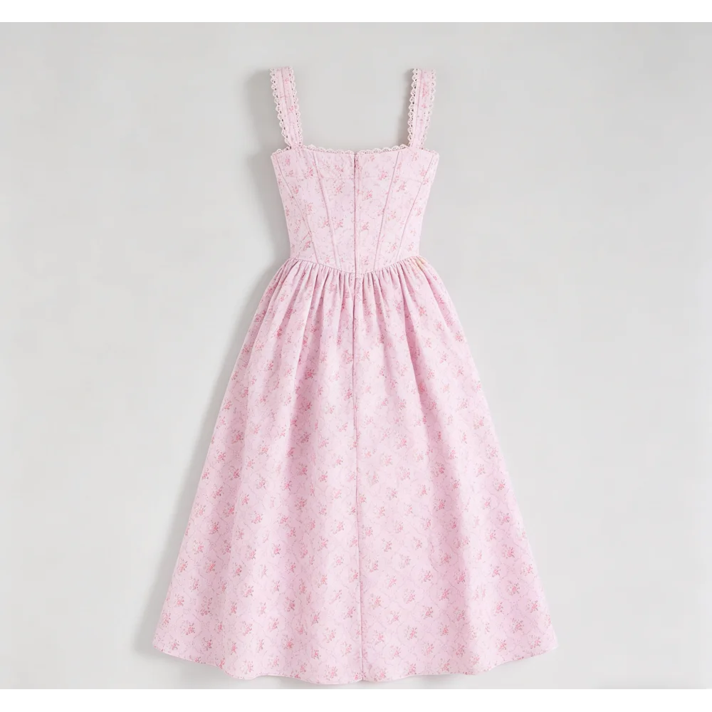Robe corset sans manches à imprimé floral rose esthétique, bordée de dentelle, style Y2K – Image 2