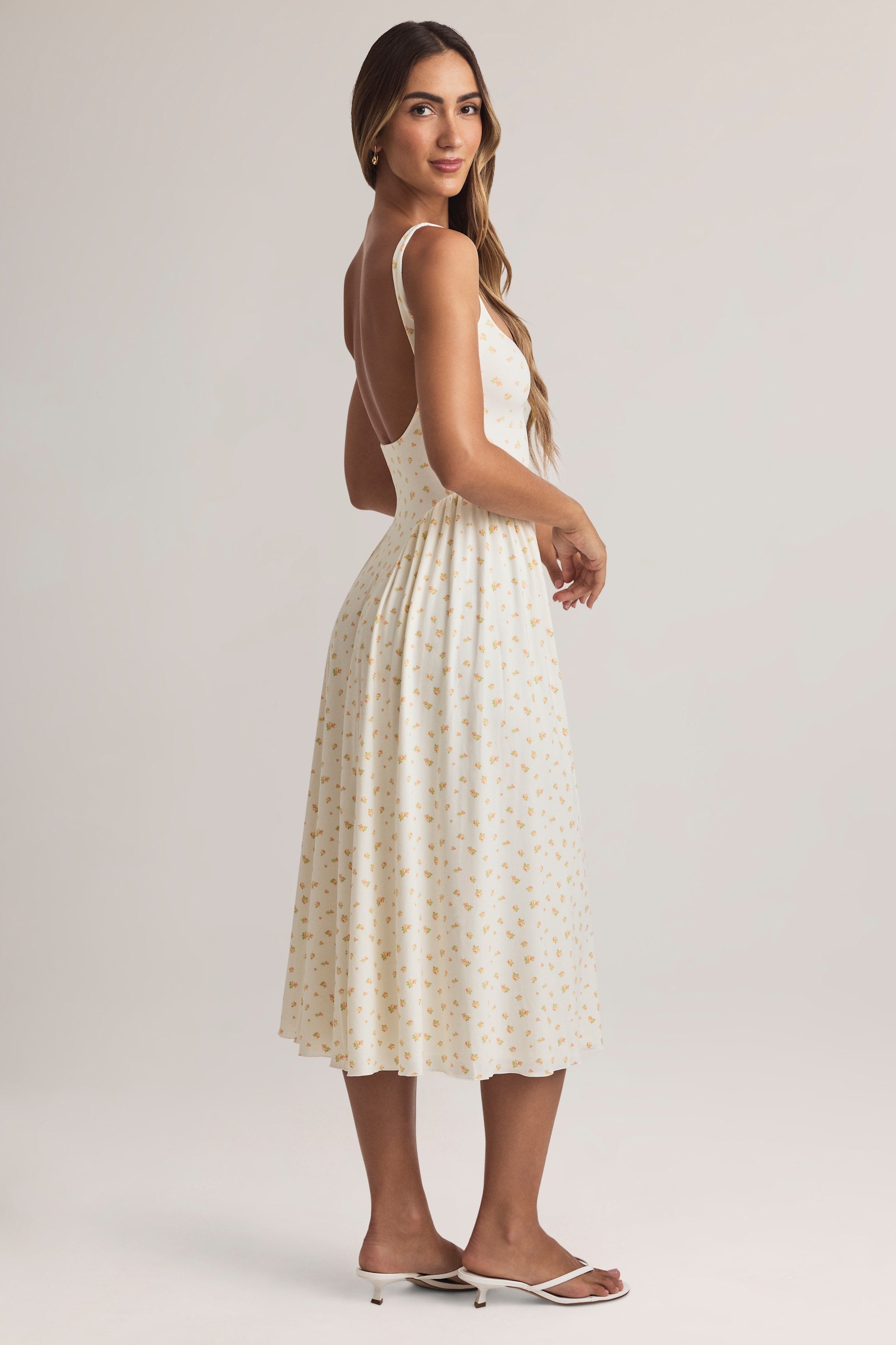 Robe mi-longue à imprimé floral