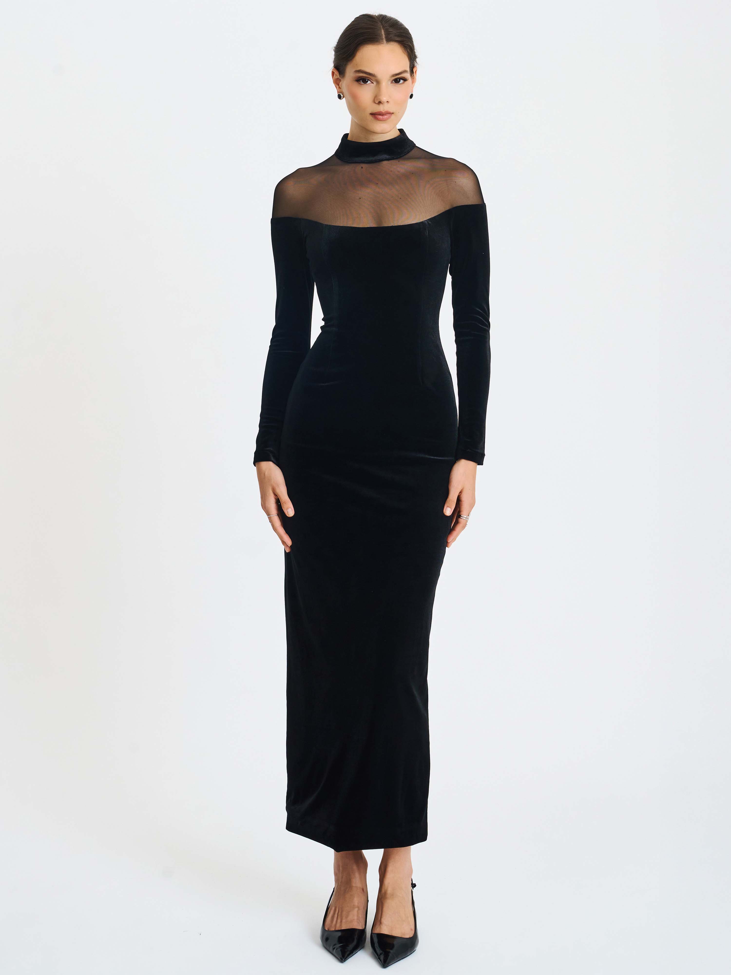 robe maxi noire avec col mock