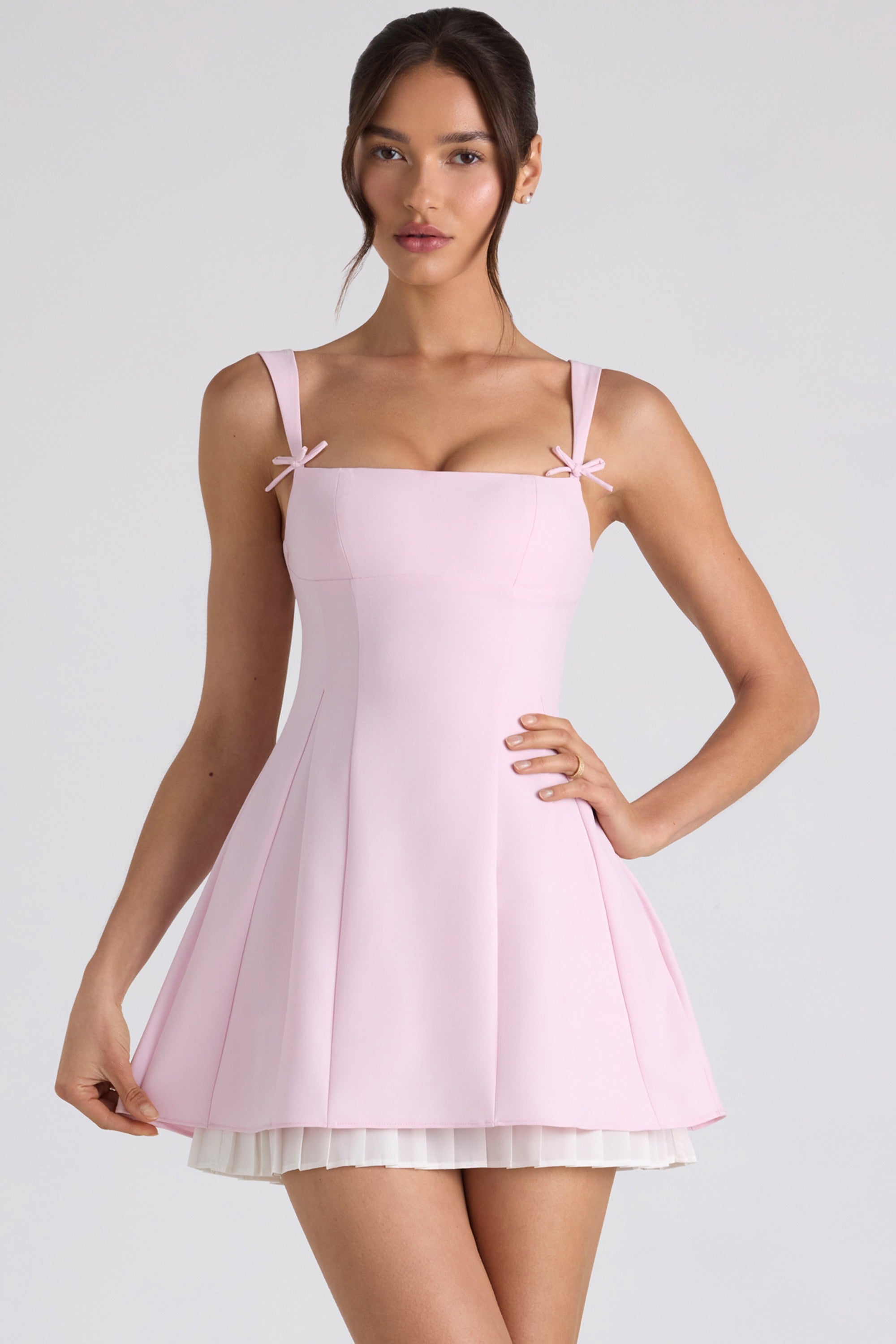 robe mini plissée ligne A rose doux