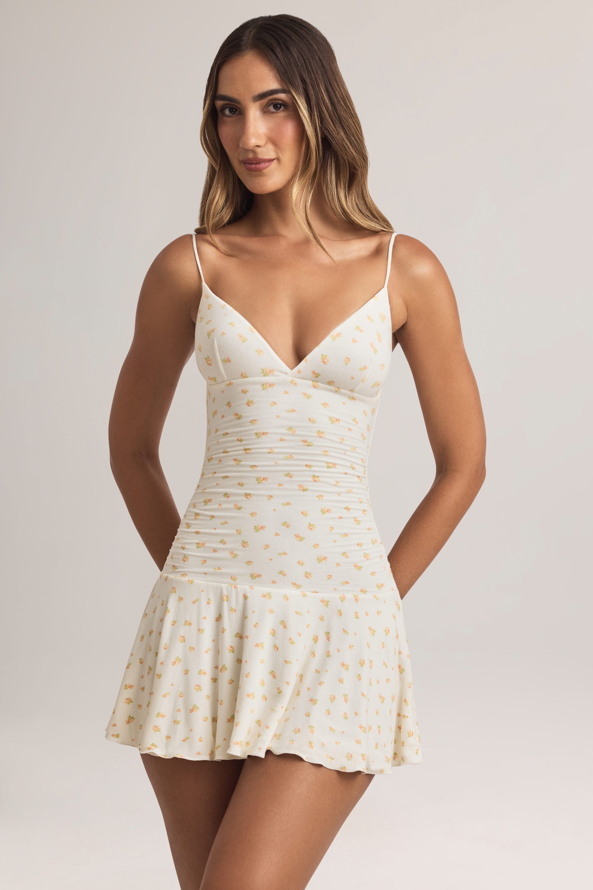 Modal Ruched A-Line Mini Dress imprimé floral