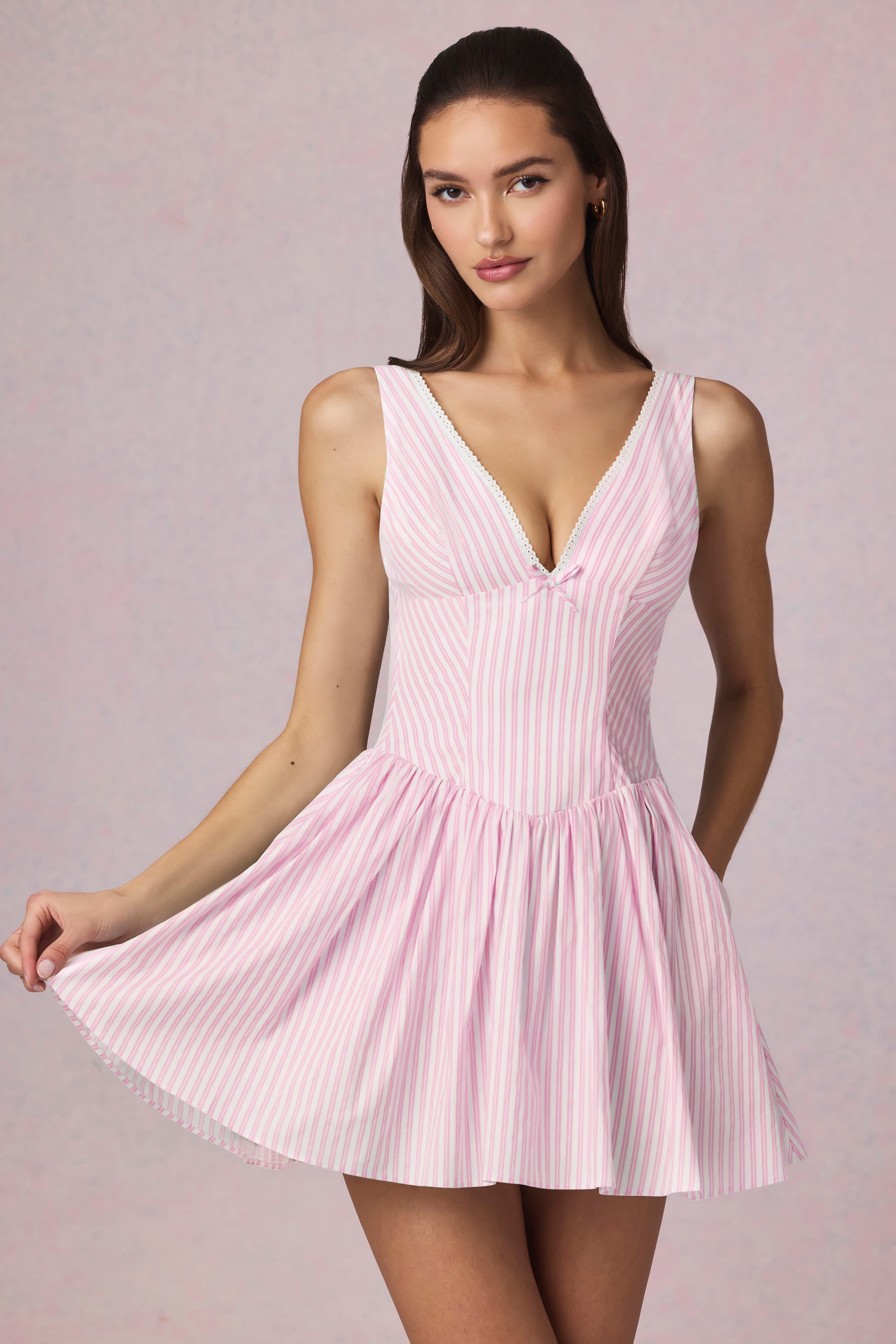 Bow-Detail A-Line Mini Dress mauve