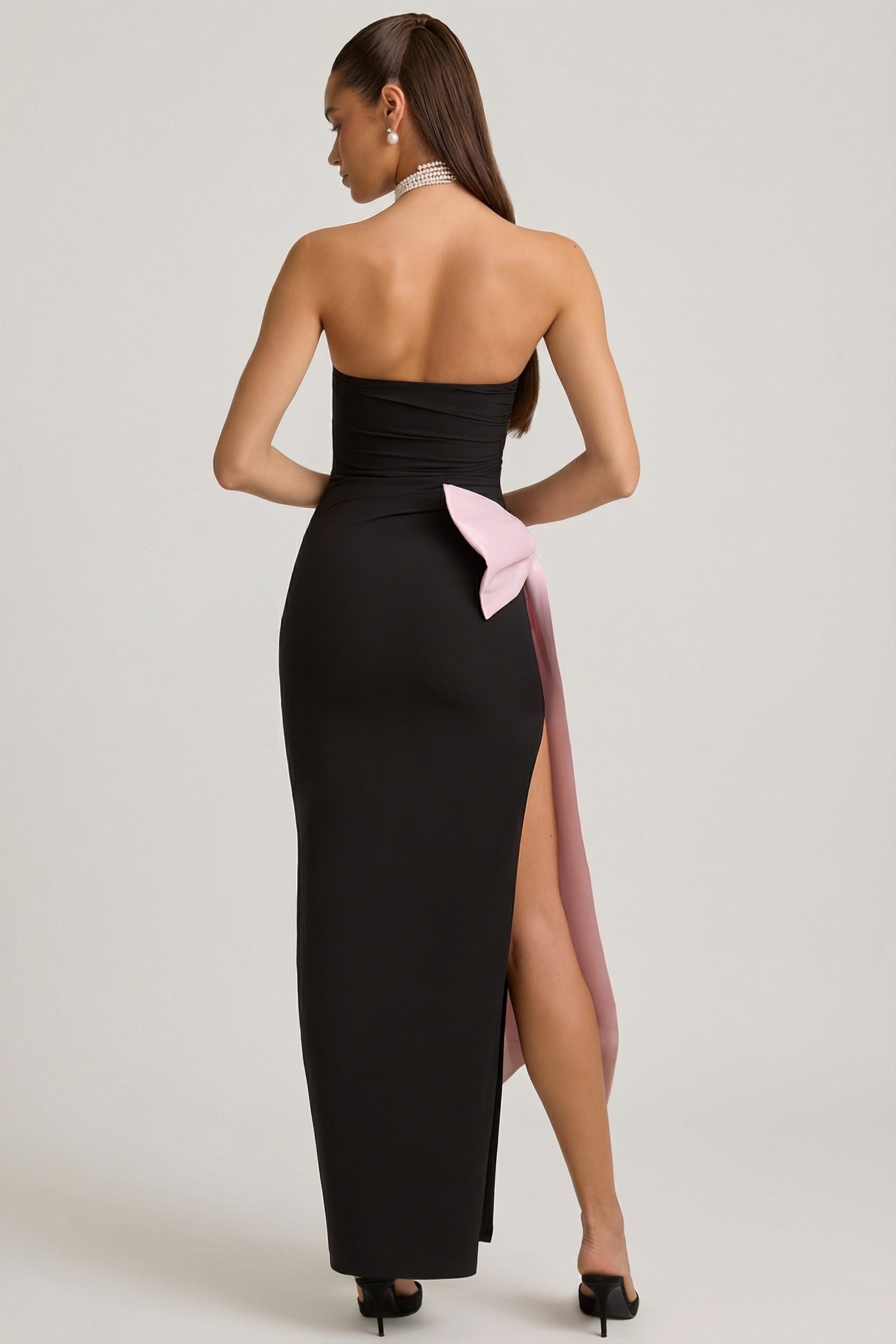 robe maxi sans bretelles avec nœud