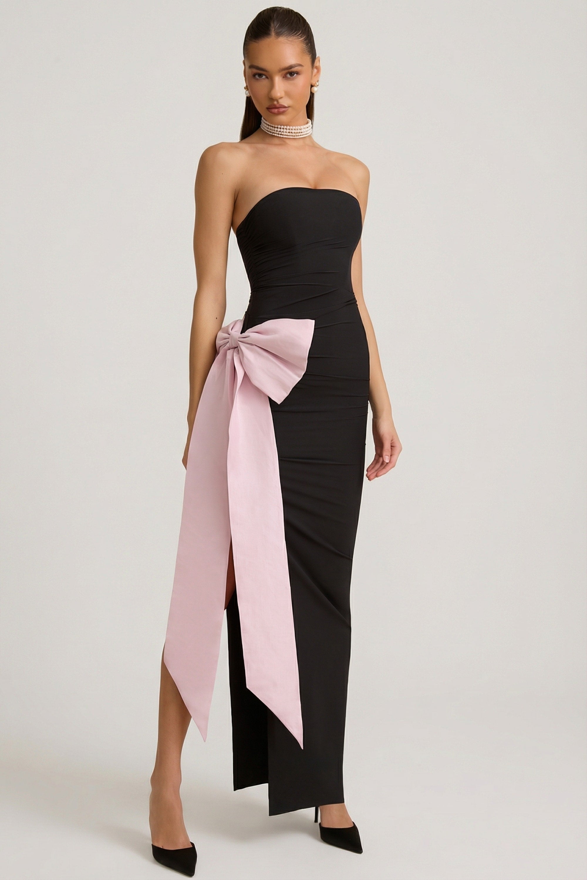 strapless bow-detail maxi dress