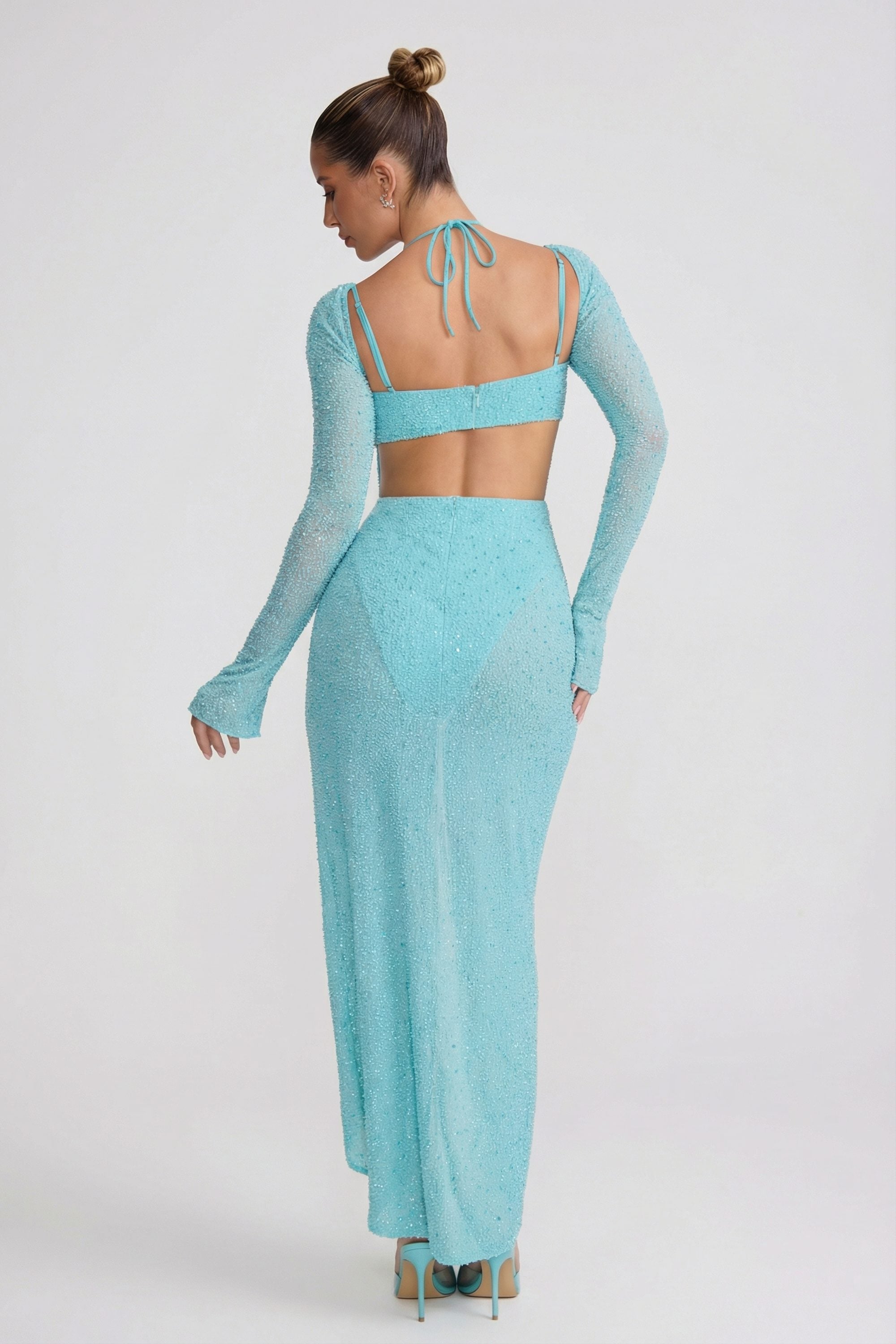 maxi dress cowl aqua