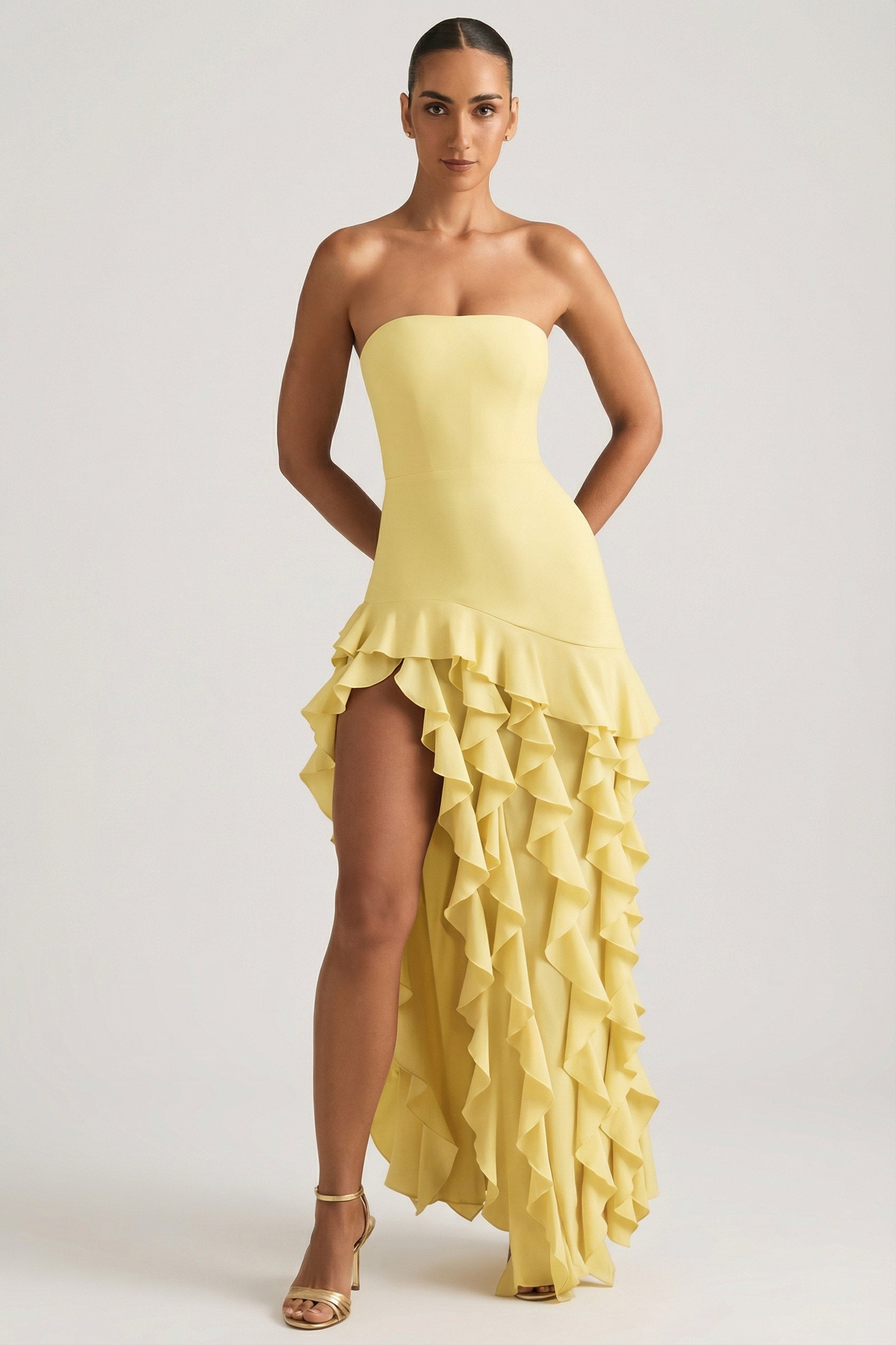 robe bustier à volants jaune