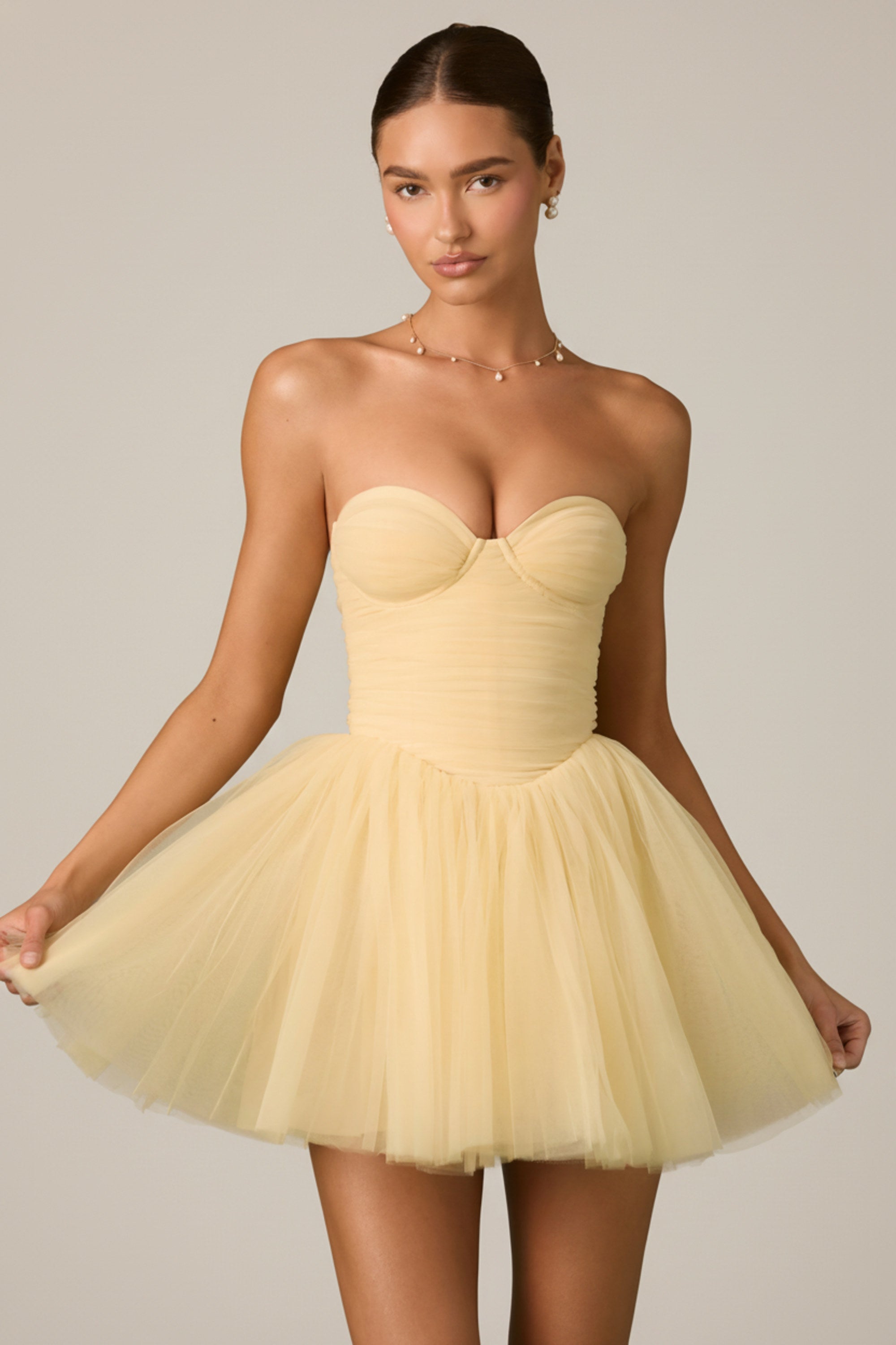 mini robe corset en tulle jaune