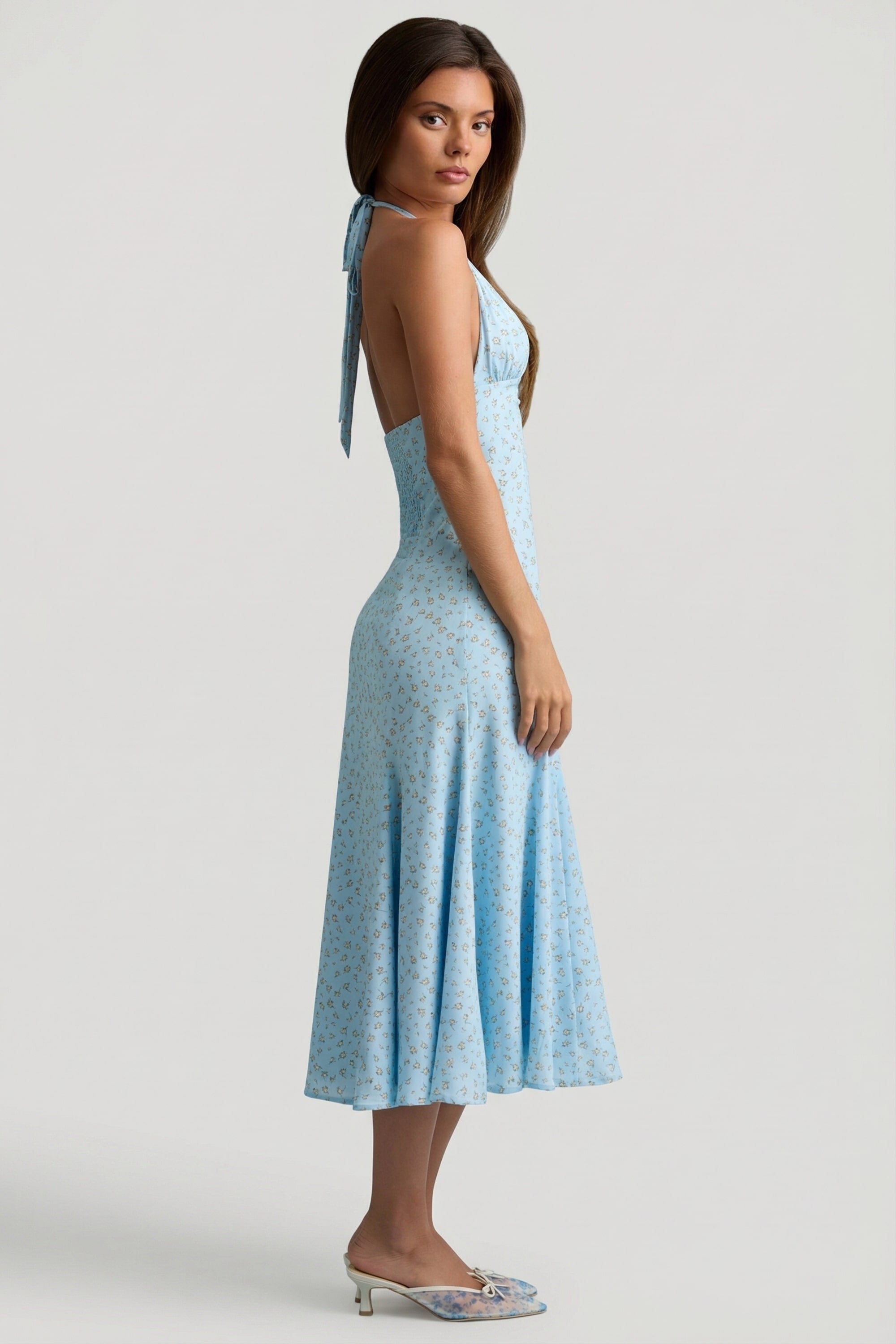 Halterneck robe florale bleue