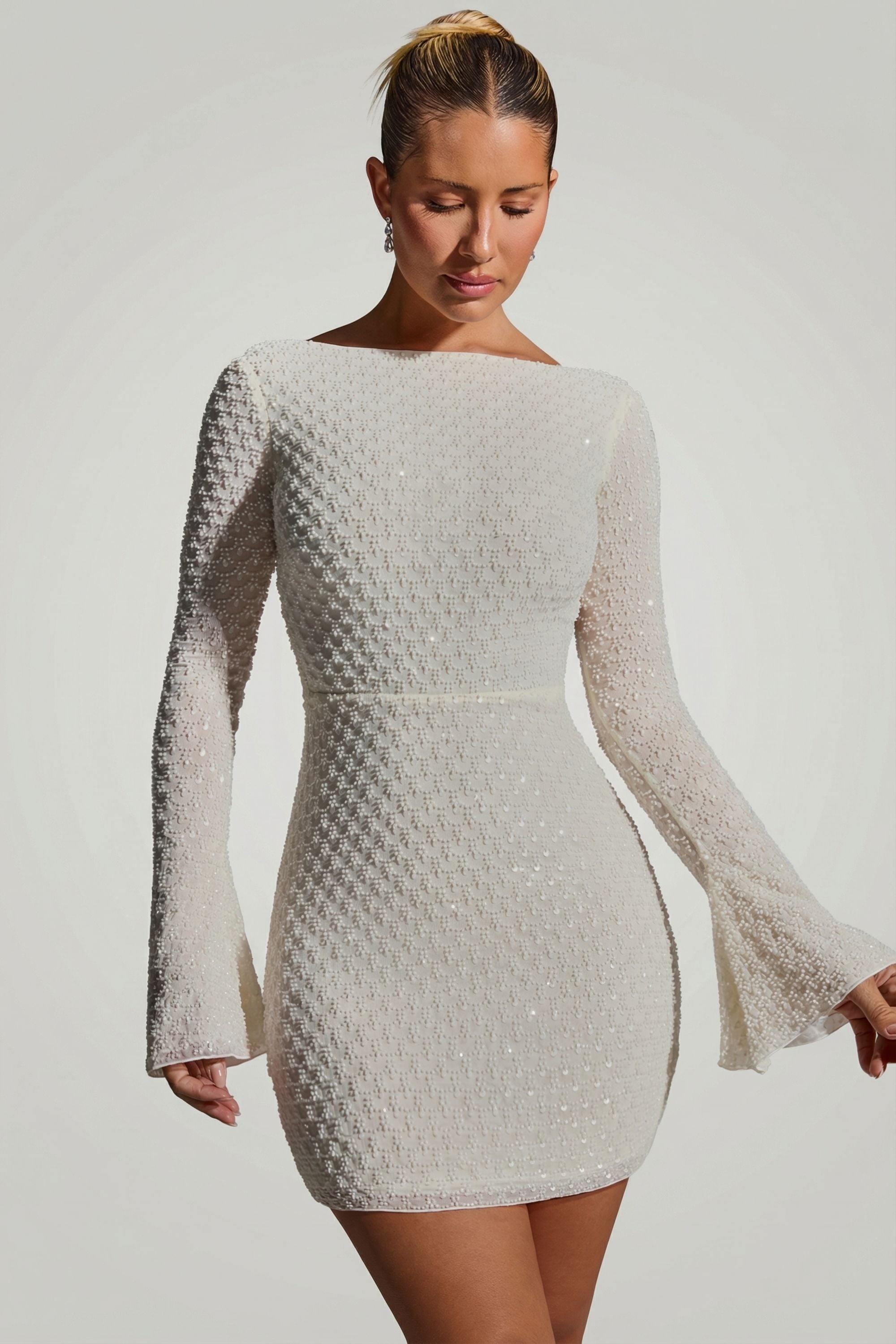 robe mini lignes A ornée blanc