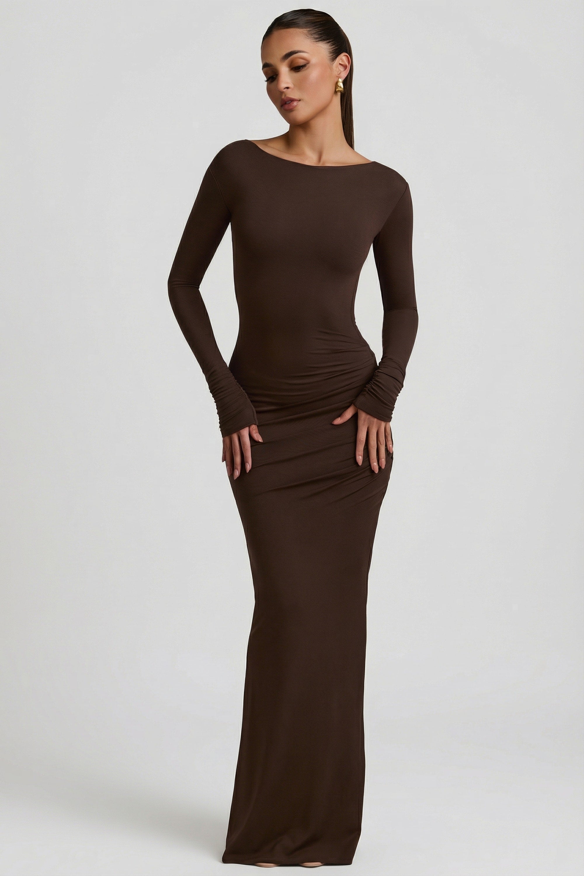 détail froncé robe chocolat