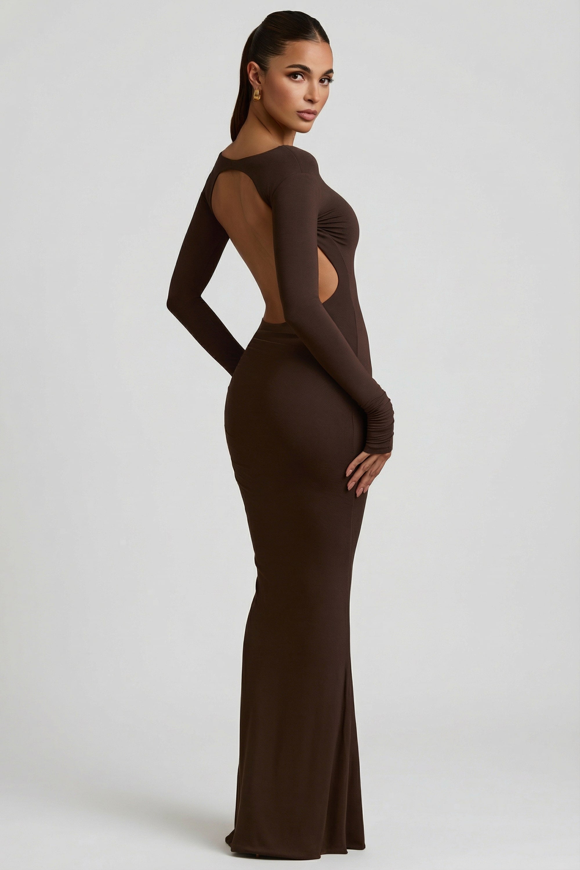 robe maxi sans dos en chocolat
