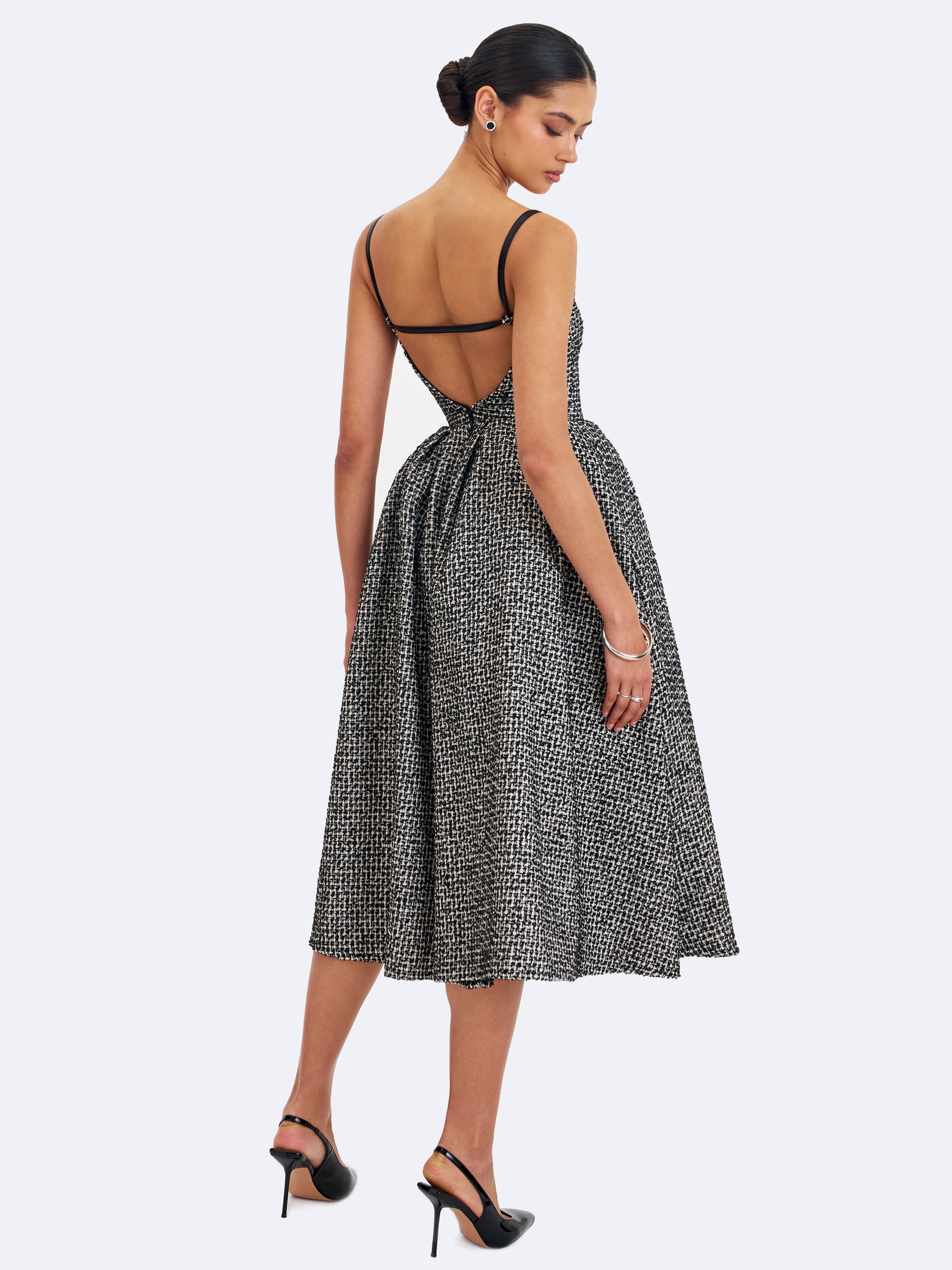 Robe midi tweed noir et blanc
