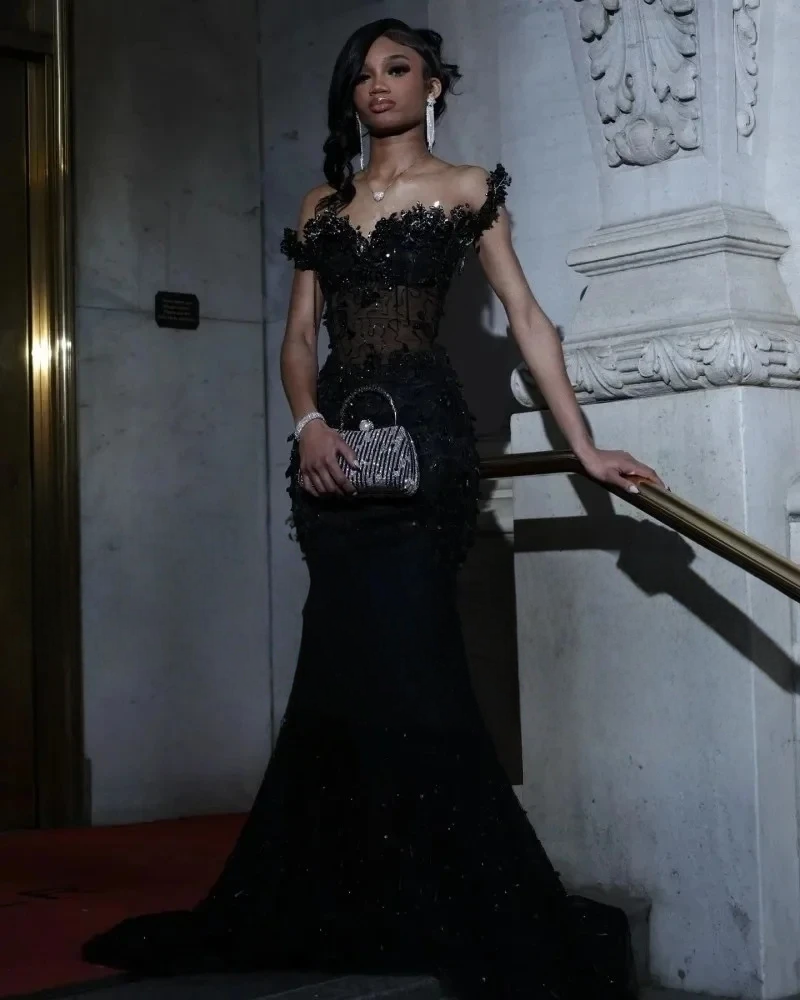 Black Rhinestones Long Prom Dresses – Image 3