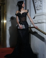 Black Rhinestones Long Prom Dresses