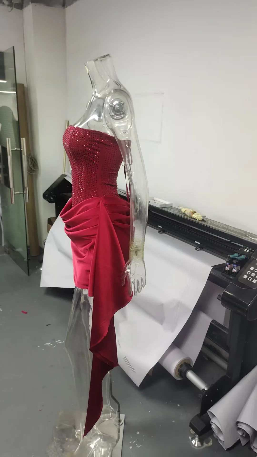 Strapless Dress Corset Vestidos Sexy Red Satin Draped Dress Mini – Image 9