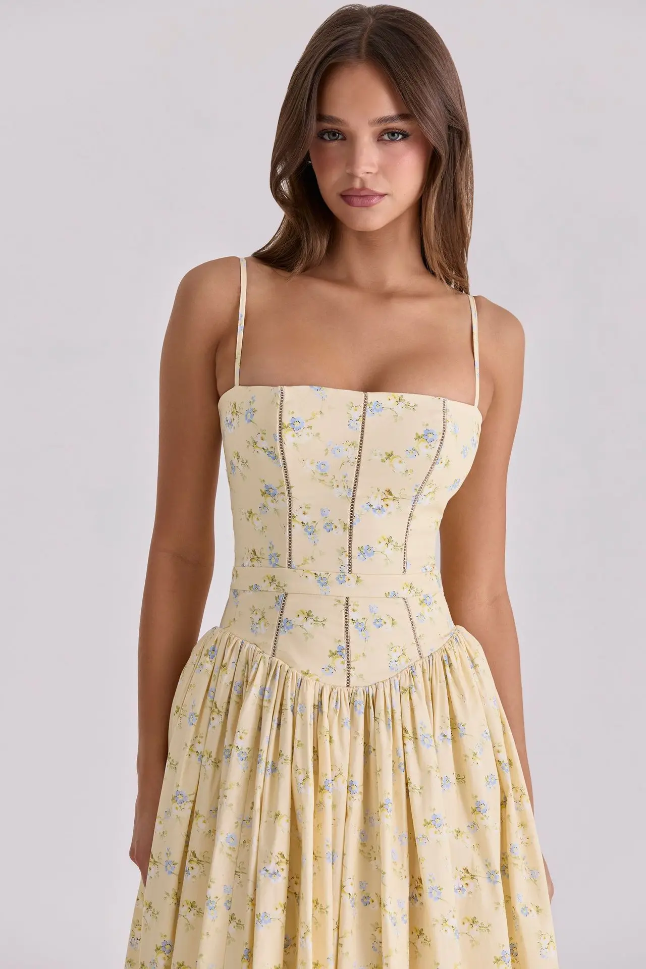 Long Floral Print Spaghetti Strap Maxi Dress Summer Elegant Lace Up Dress Flowy Holiday Party Beach Wear Dress – Image 11