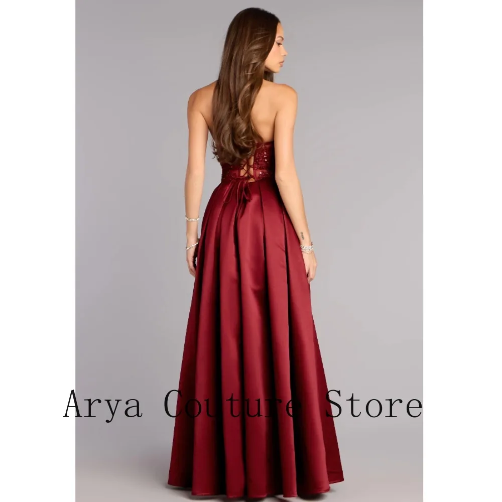 Burgundy Strapless Sequin Corset Gown – Mini Skirt Overlay Maxi Train Formal Dress for Prom, Gala & Wedding Events – Image 2