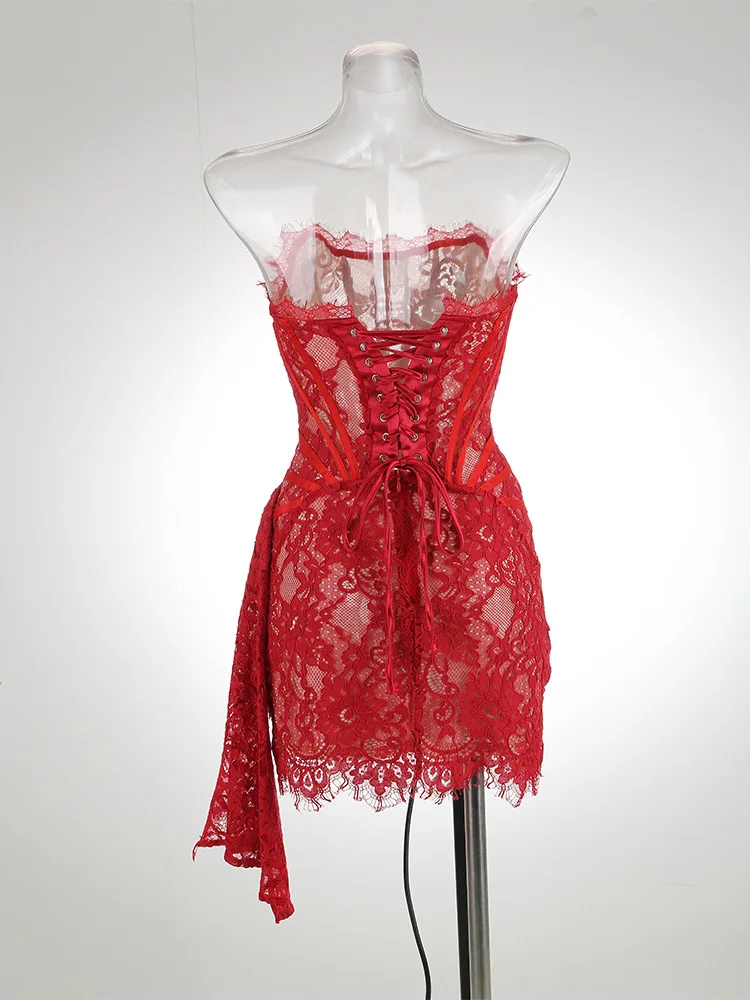 Sexy Lace See-through Patchwork Corset Dress – Image 23