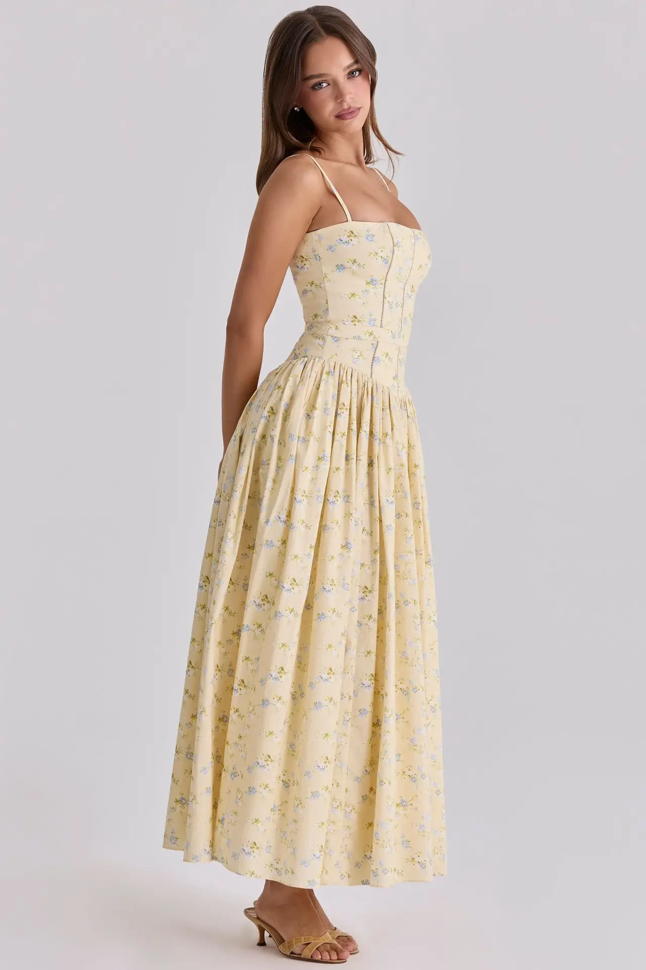 Long Floral Print Spaghetti Strap Maxi Dress Summer Elegant Lace Up Dress Flowy Holiday Party Beach Wear Dress – Image 12