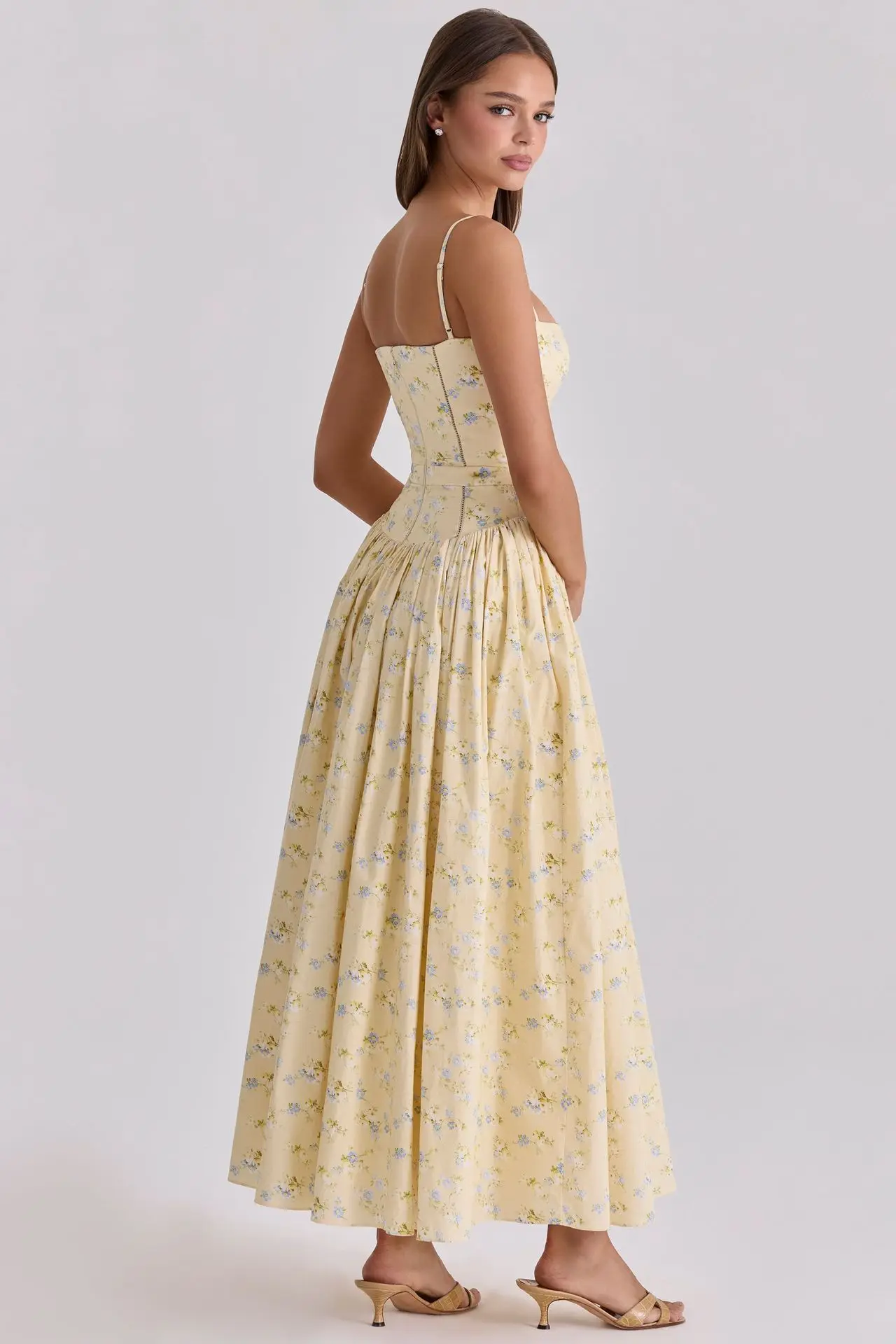 Long Floral Print Spaghetti Strap Maxi Dress Summer Elegant Lace Up Dress Flowy Holiday Party Beach Wear Dress – Image 10