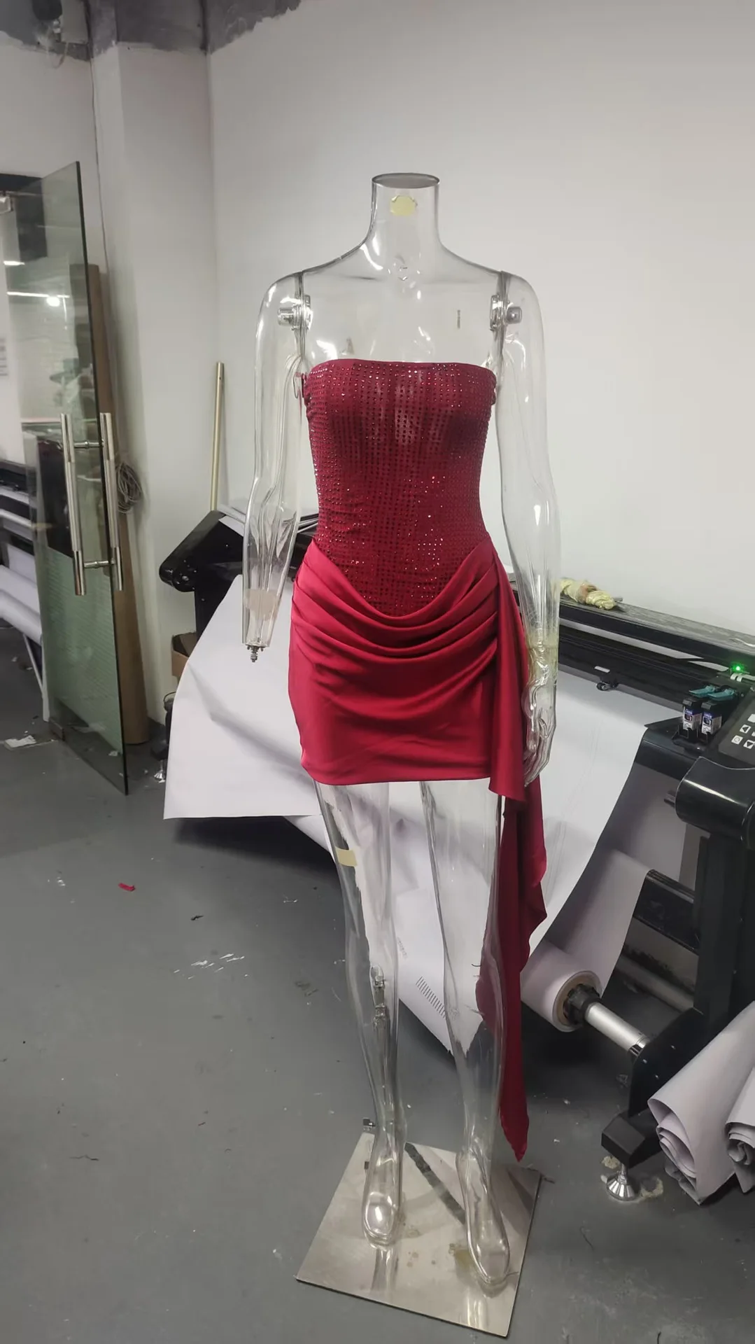 Strapless Dress Corset Vestidos Sexy Red Satin Draped Dress Mini – Image 8
