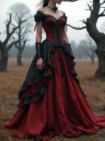 Dark Red And Black Victorian Period Prom Dress