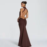 Nagodo Women Sexy Backless Maxi Dresses Halter Sleeveless Long Cocktail Dress Slim Brown Red Elegant Evening Bodycon Dresses