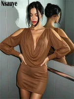 Dress Outfits Mini Evening Elegant Sexy Party Night Club Long Puff Sleeve Wrap Fashion Dress