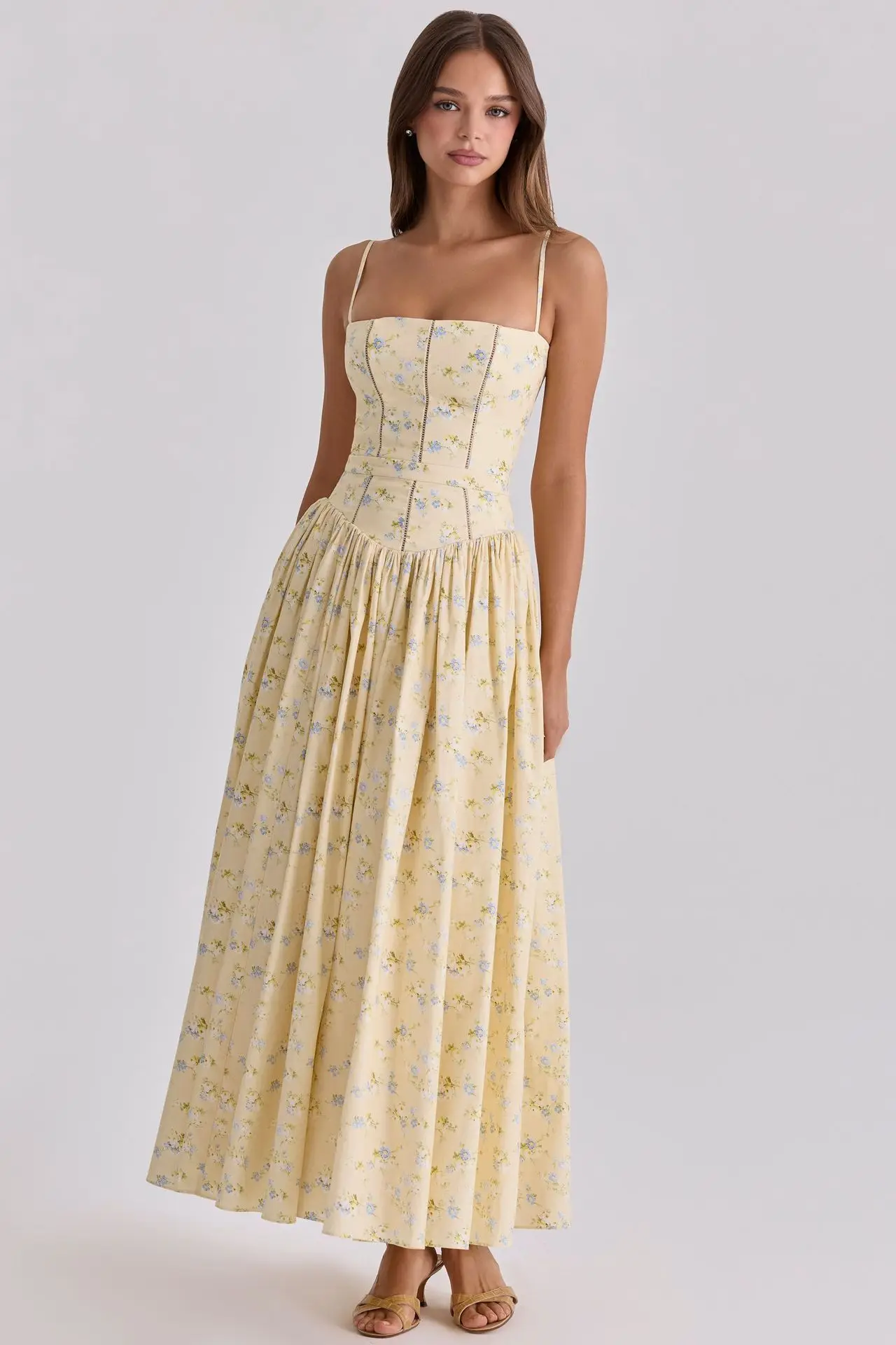Long Floral Print Spaghetti Strap Maxi Dress Summer Elegant Lace Up Dress Flowy Holiday Party Beach Wear Dress – Image 9