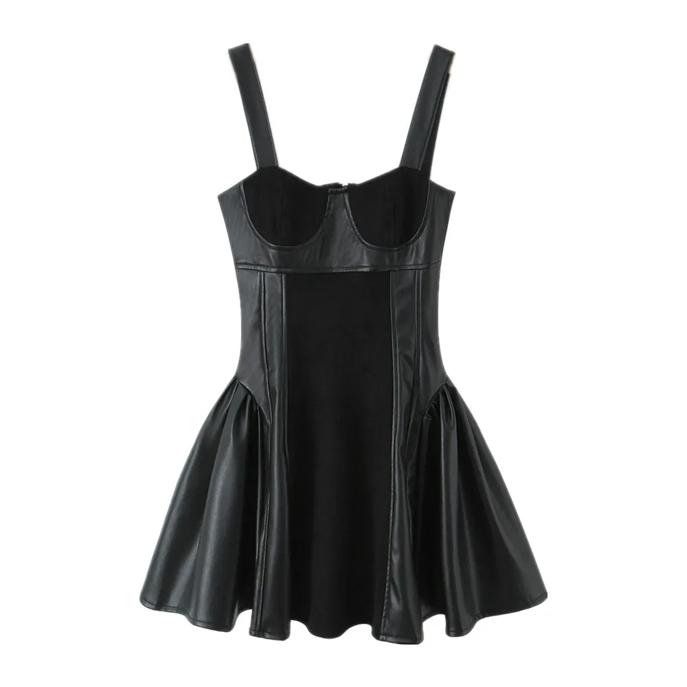 Sexy Corset style Low Waist Faux Leather Sling Dress Black – Image 7