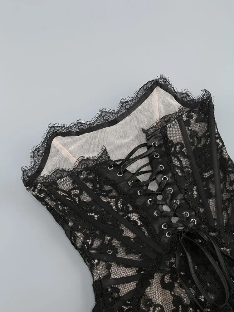 Sexy Lace See-through Patchwork Corset Dress – Image 31