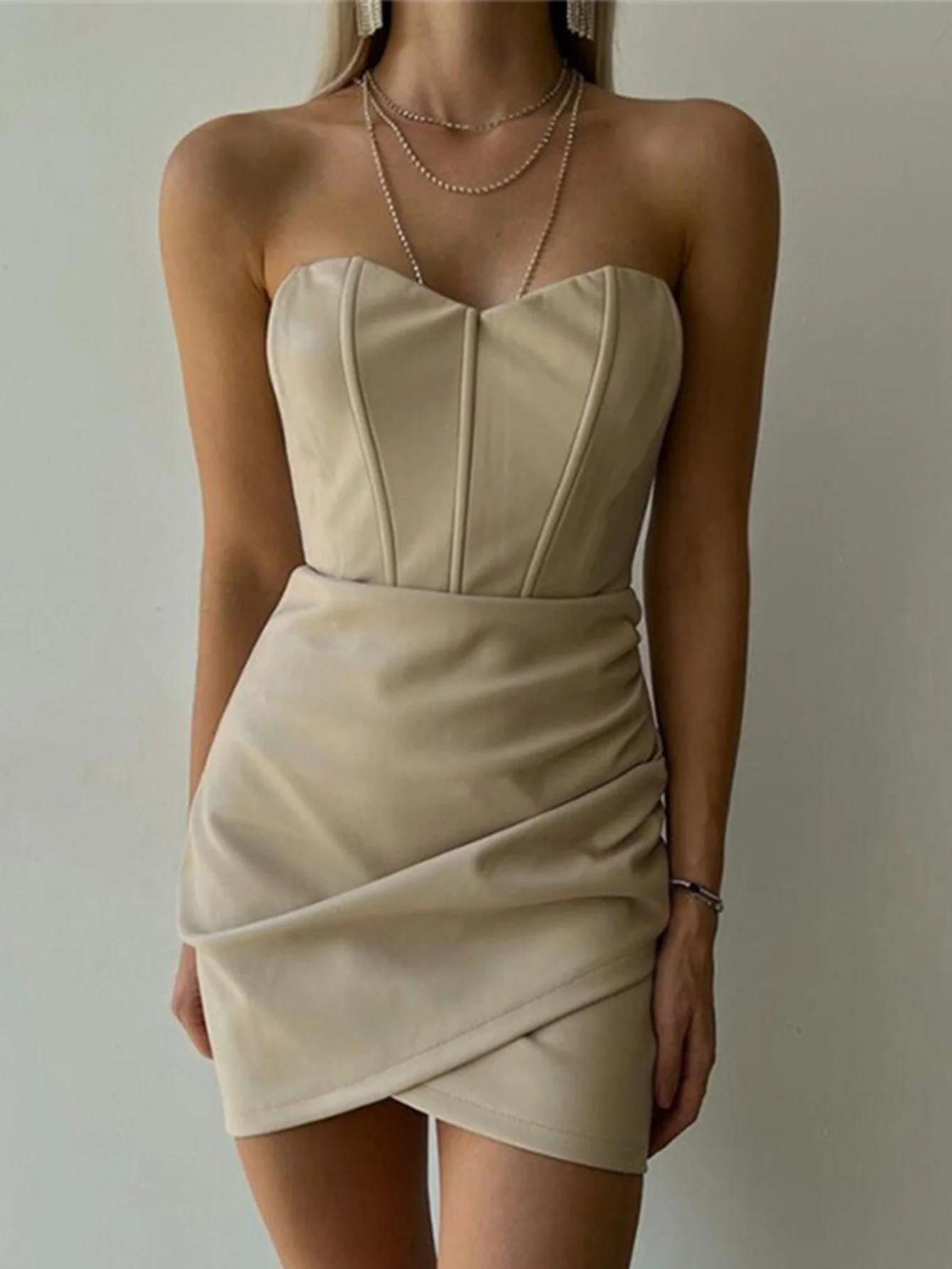 Sexy corset black PU bodycon summer dress women backless leather mini – Image 9