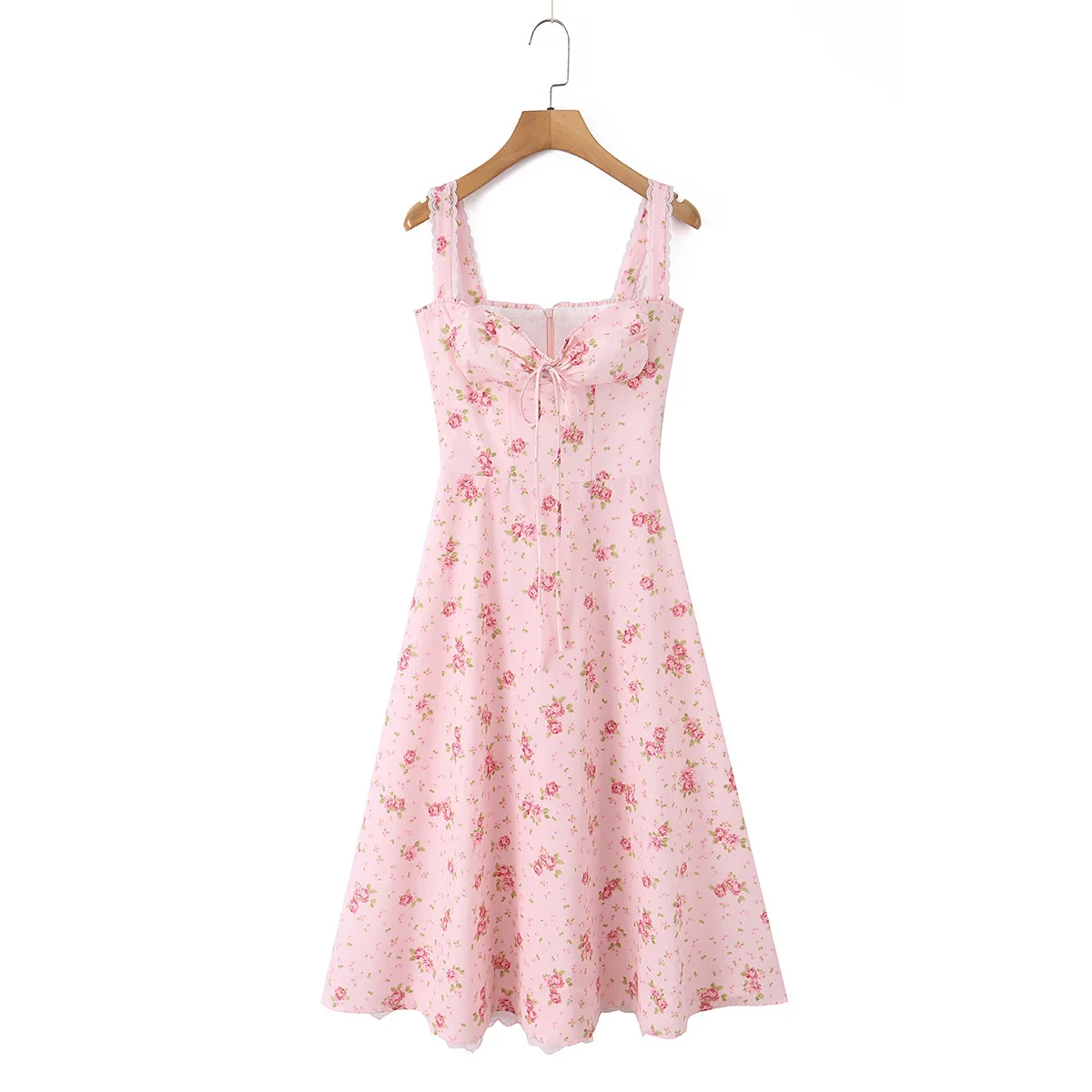 Midi Dress Women Sweet Kawaii Coquette Aesthetic Lace Up Corset Backless Pink Sundress Cottagecore Robe – Image 4