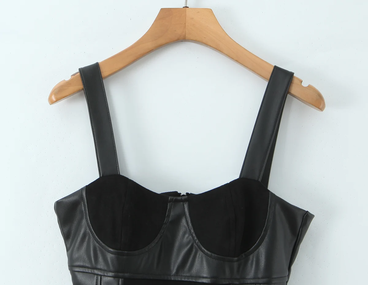 Sexy Corset style Low Waist Faux Leather Sling Dress Black – Image 8