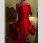 Cute Red Mini Dress Unique Bubble Bottom Strapless Corset Women Short Cocktail Party Dresses