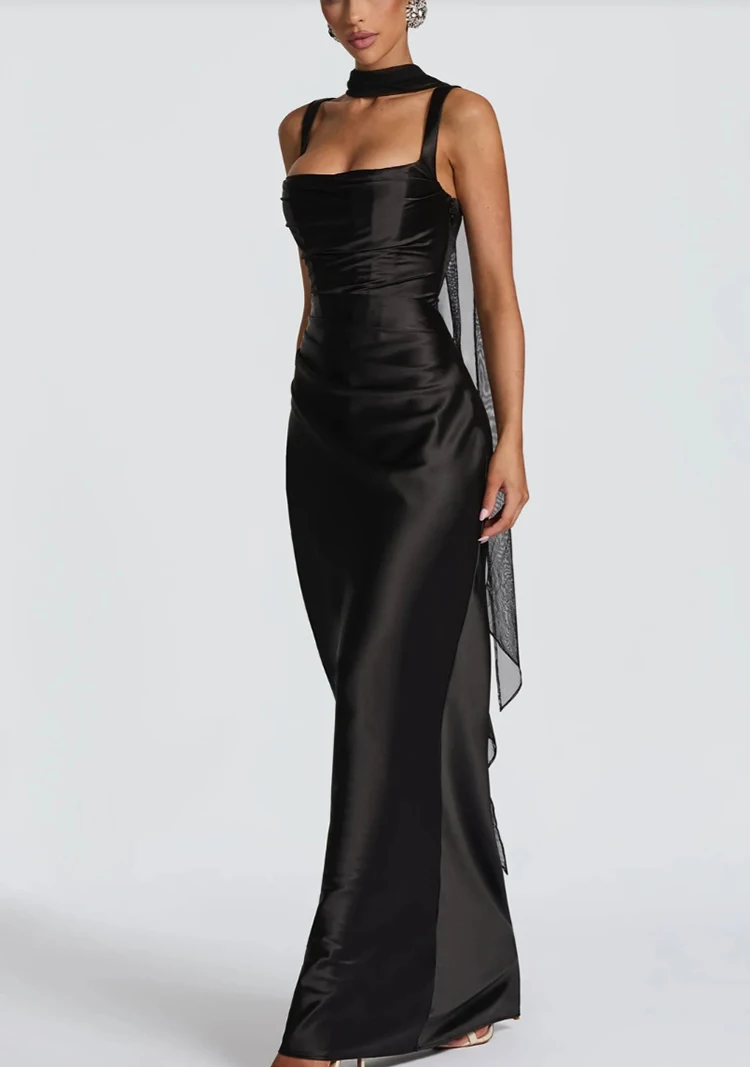 Corset Maxi Dress with Scarf Sexy Prom Gown Party Evening Dress Long Backless Lady Verstidos Chic Wedding Dress – Image 12
