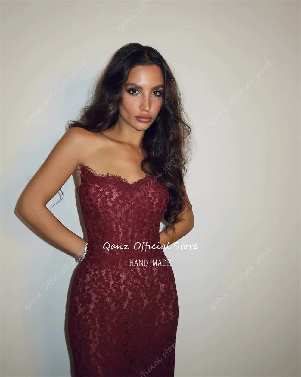 Burgundy Lace Appliques Vestidos De Fiesta Sweetheart Corset Back Evening Dresses – Image 2
