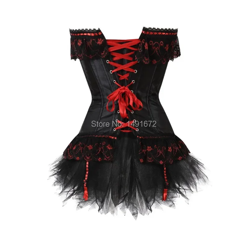 Corset Dress Gothic Overbust Women High Waist Skirts Sexy Lace Floral Bustier Corselet Plus Size Exotic Fashion Black Red – Image 5