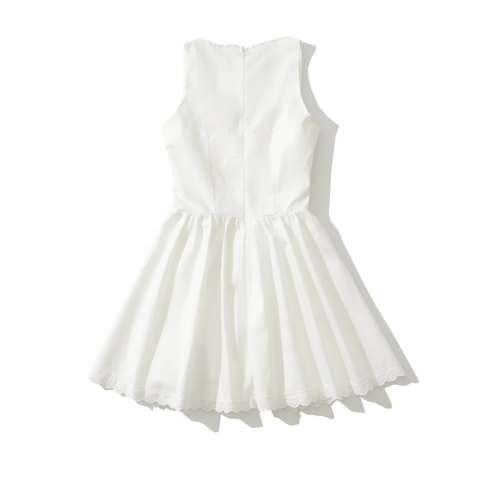 Sleeveless Mini Dress V Neck Lace Trim Side Corset Tie Flared Skater Short Dresses – Image 17