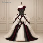 Gothic Black Burgundy Wedding Dress