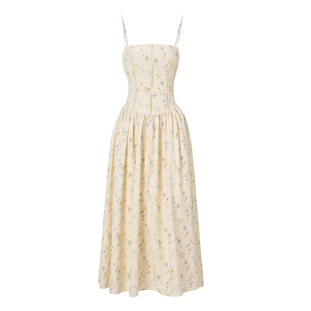 Long Floral Print Spaghetti Strap Maxi Dress Summer Elegant Lace Up Dress Flowy Holiday Party Beach Wear Dress – Image 5