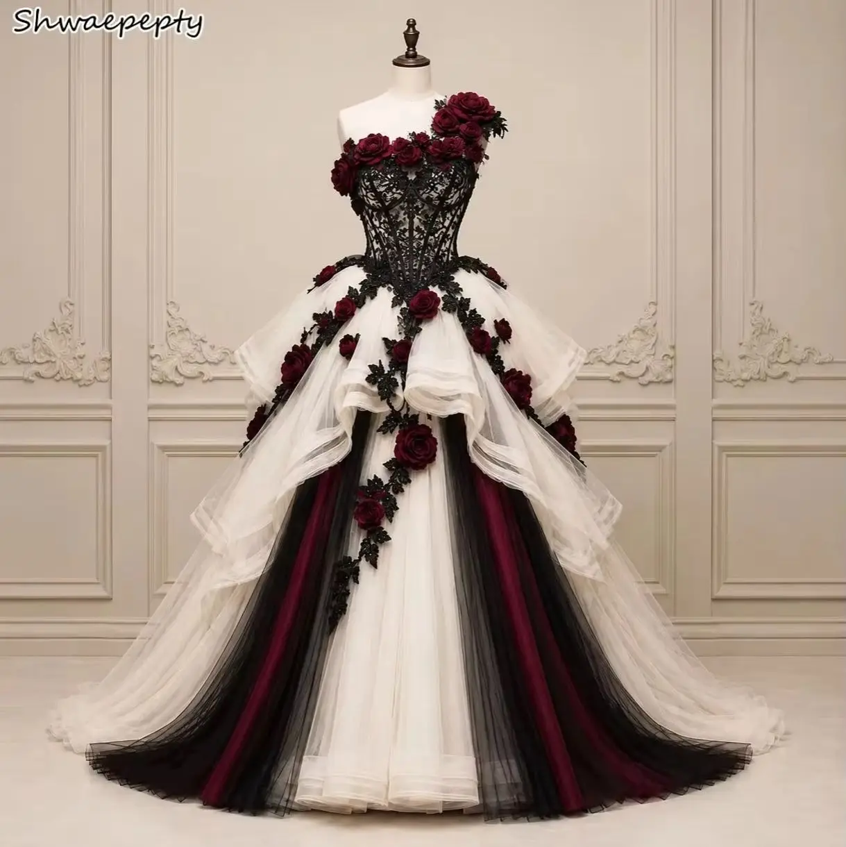 Gothic Black Burgundy Wedding Dress – Image 2