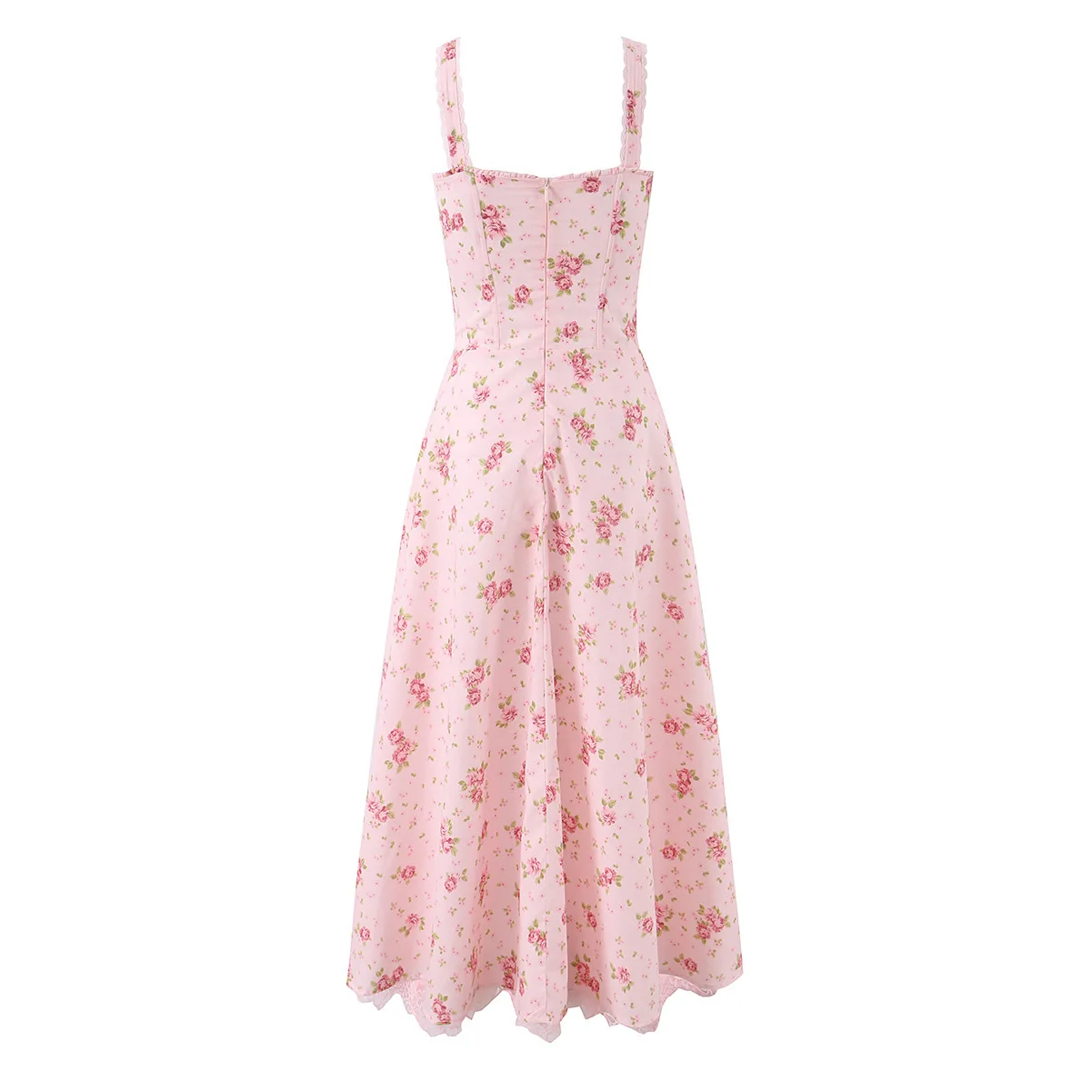 Midi Dress Women Sweet Kawaii Coquette Aesthetic Lace Up Corset Backless Pink Sundress Cottagecore Robe – Image 3