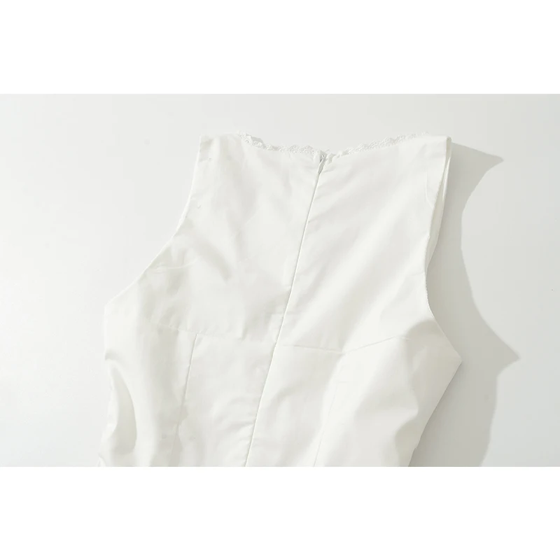 Sleeveless Mini Dress V Neck Lace Trim Side Corset Tie Flared Skater Short Dresses – Image 5