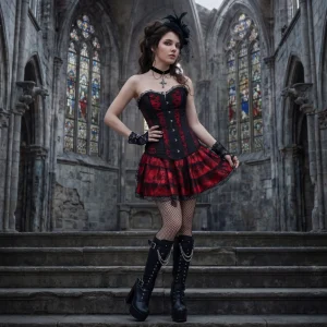 Corset Dresses for Women Plus Size Wedding Dress Red and Black Sexy Lace